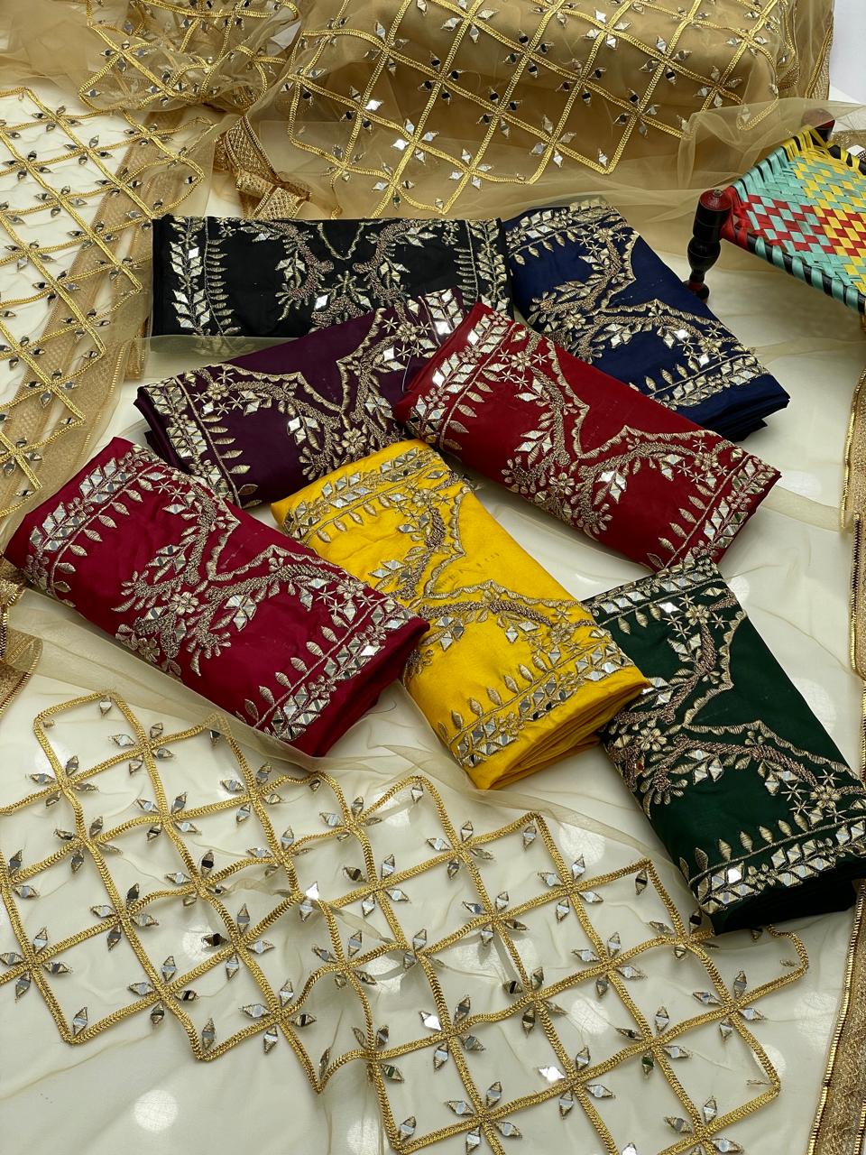 Royal Mirror-Embroidered Kattan Silk Ensemble Suit(4-Pc)