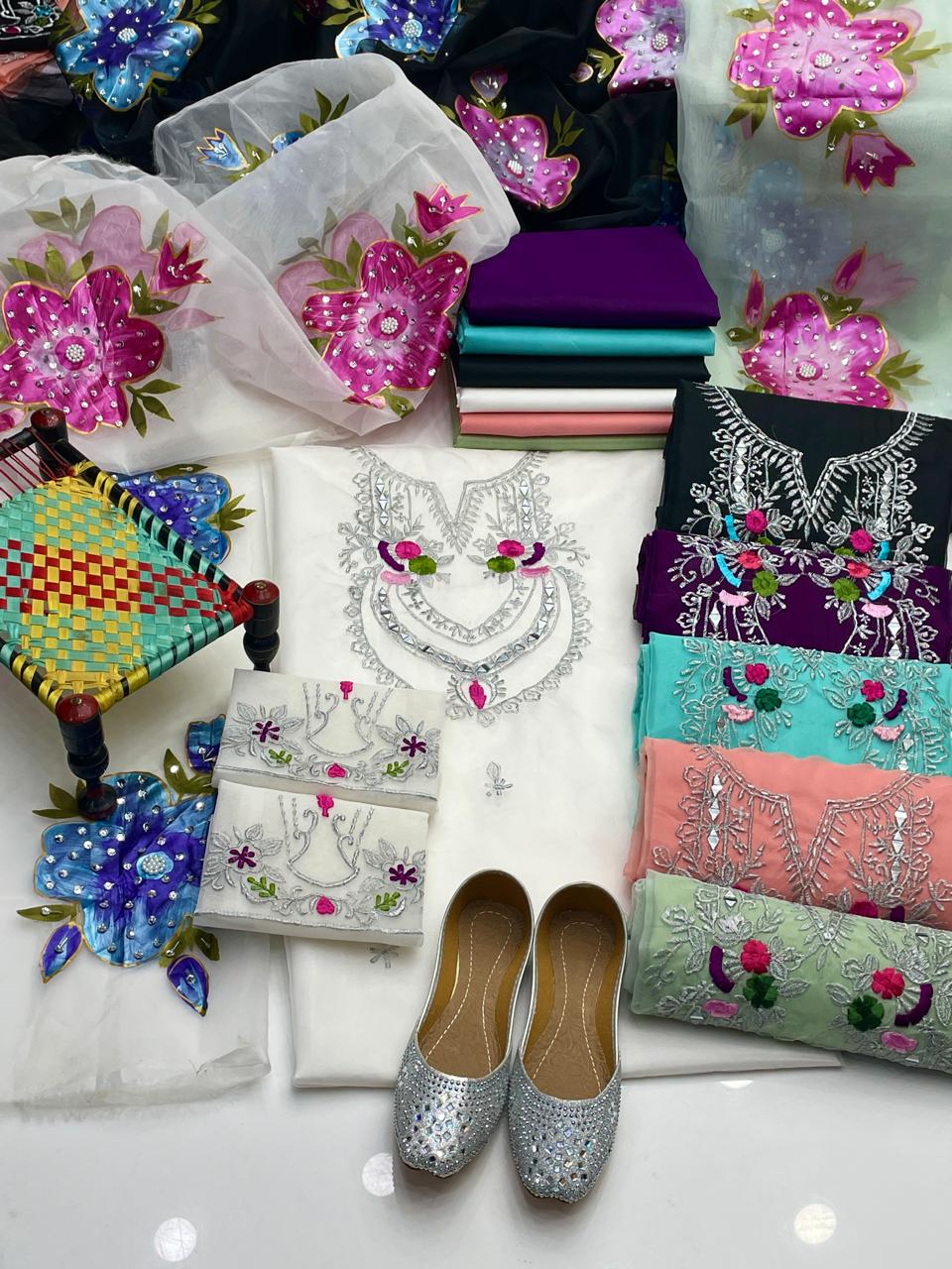 Royal Mirror, Tilla & 3D Embroidered Organza Ensemble (4-Pc)