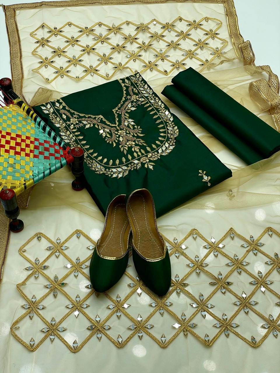 Royal Mirror-Embroidered Kattan Silk Ensemble Suit(4-Pc)