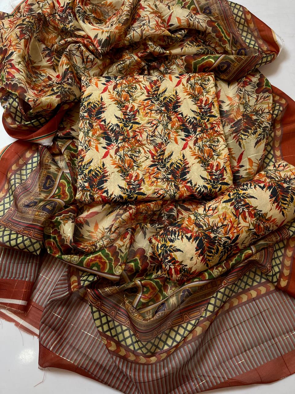 Summer Luxe Jacquard Digital Print 3PC Suit