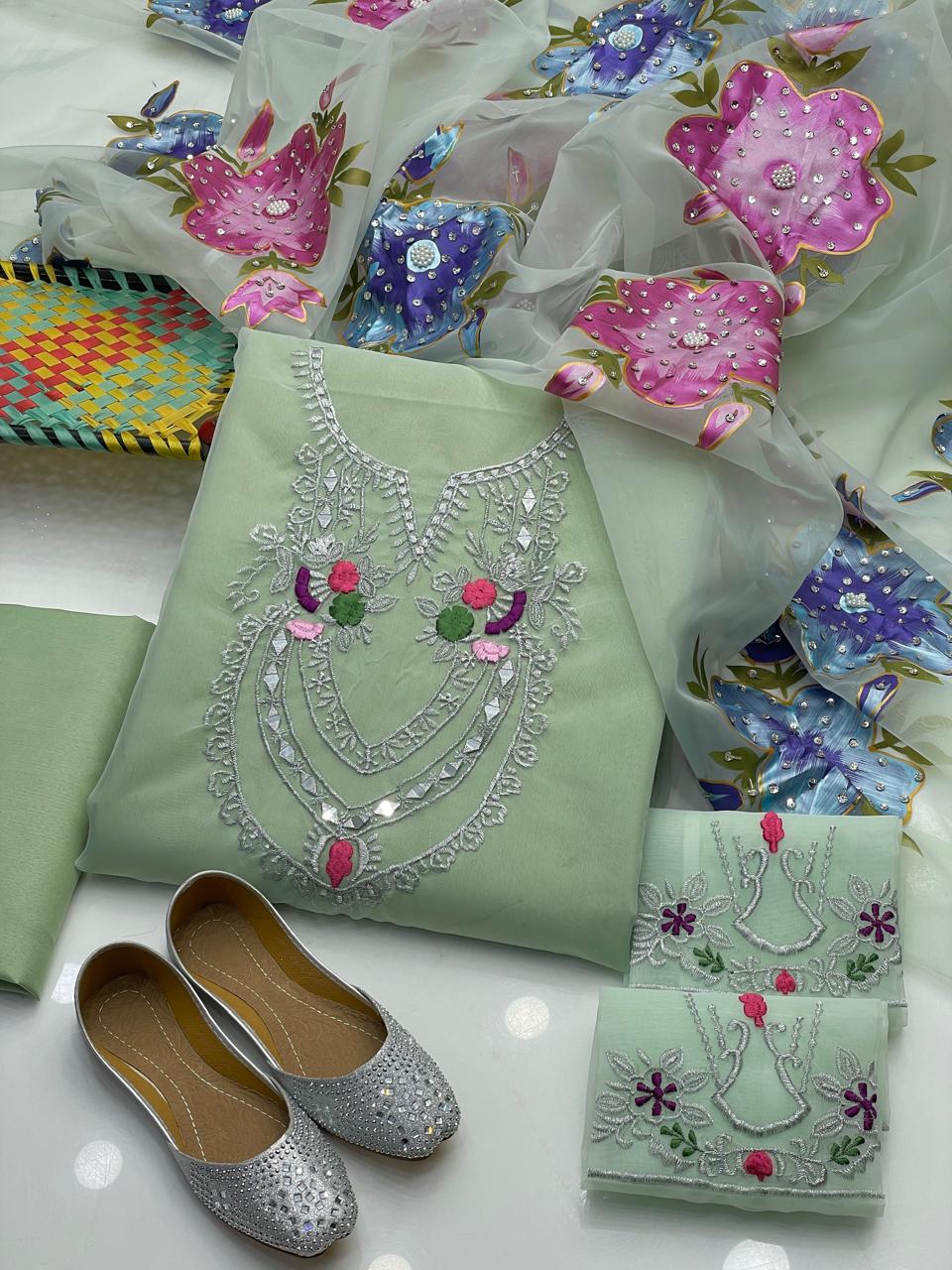 Royal Mirror, Tilla & 3D Embroidered Organza Ensemble (4-Pc)