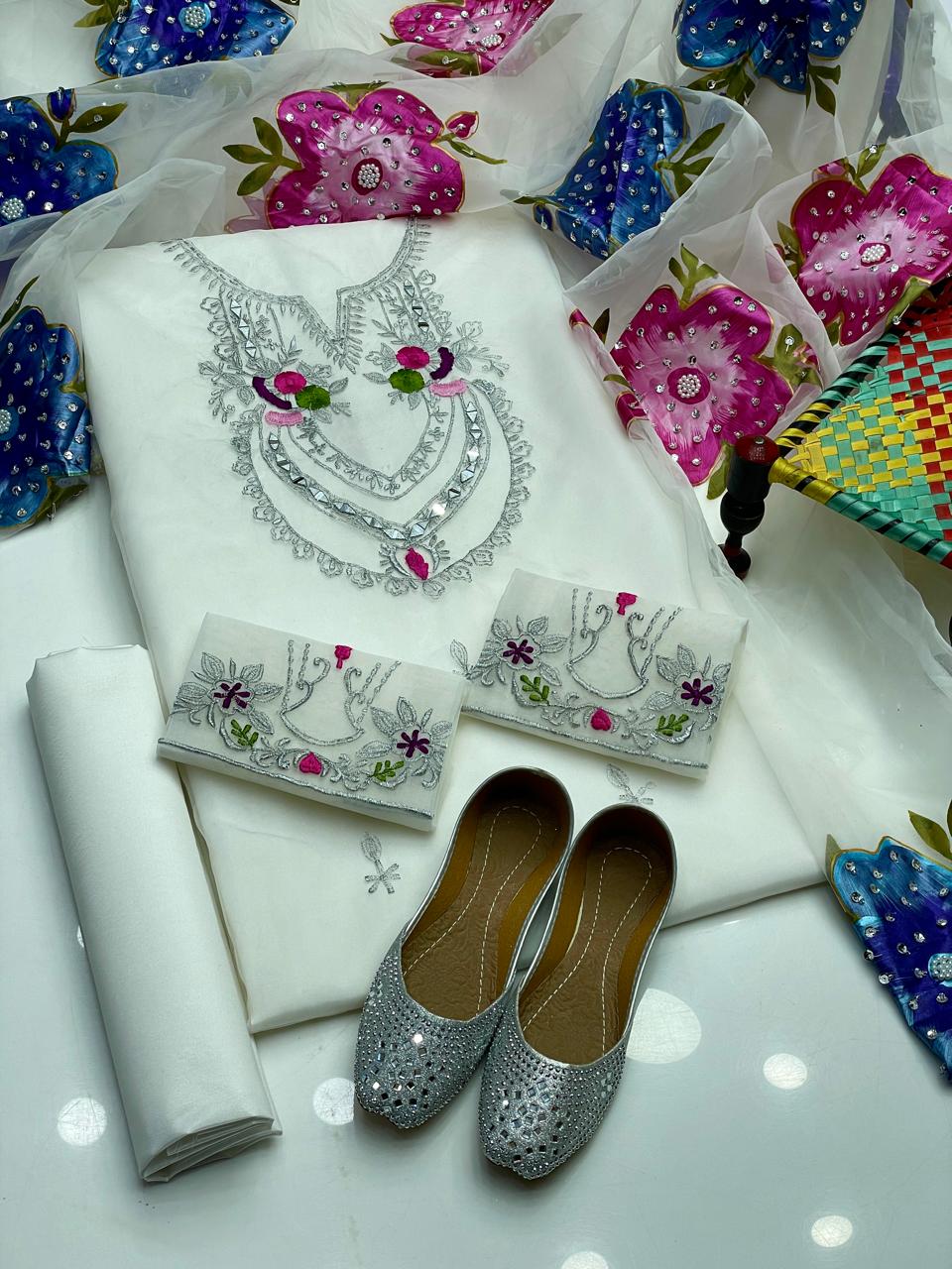 Royal Mirror, Tilla & 3D Embroidered Organza Ensemble (4-Pc)