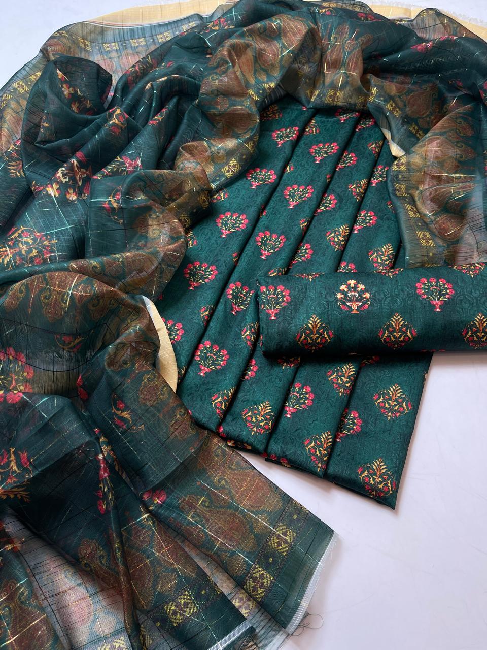 Summer Luxe Jacquard Digital Print 3PC Suit